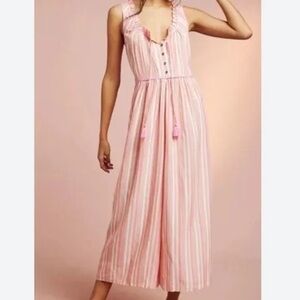 Anthropologie Visayas Pink Stripe Wide Leg Jumpsuit S